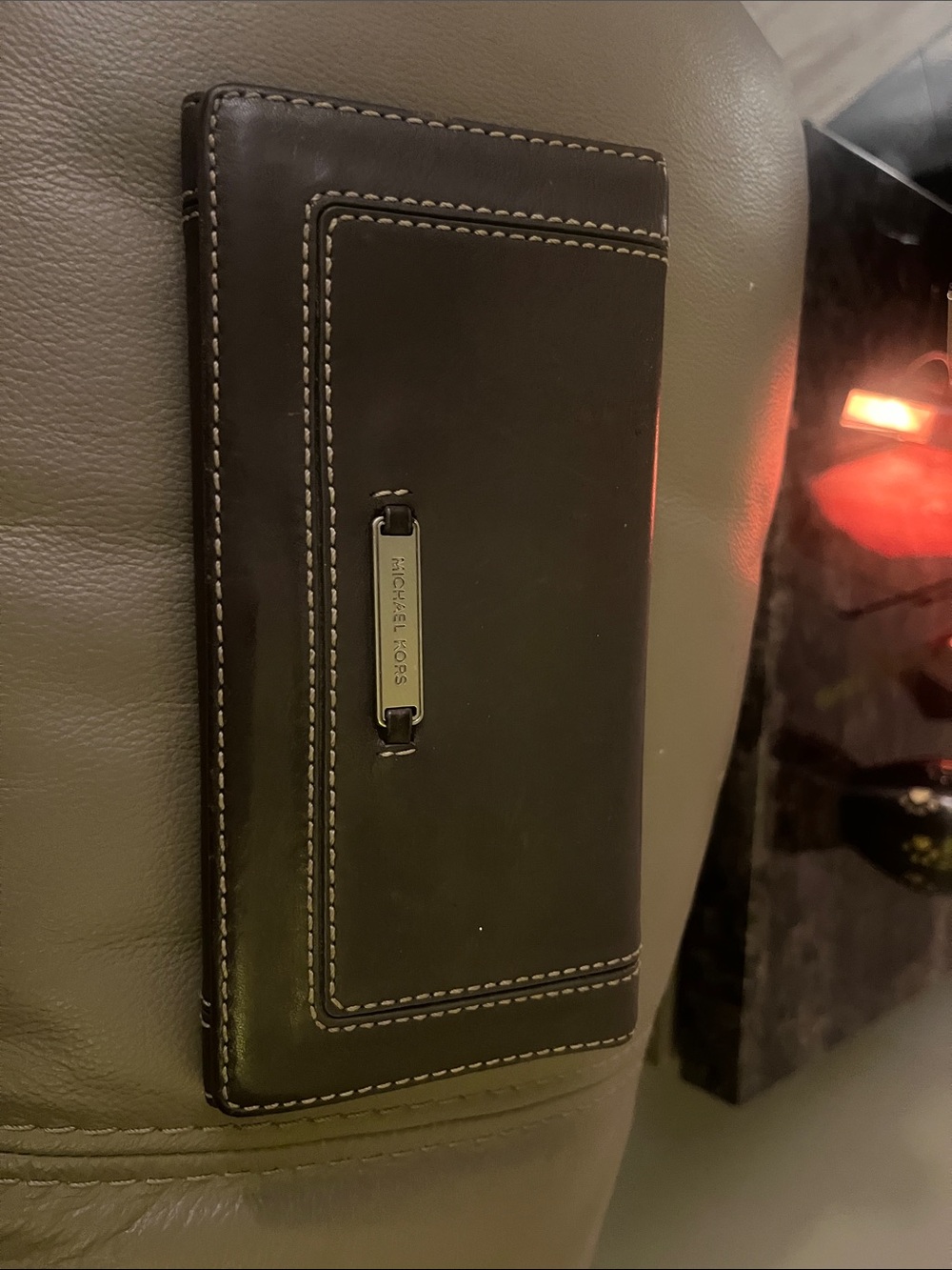 Michael Kors Dark Brown Leather Clutch Wallet with Metal Logo
